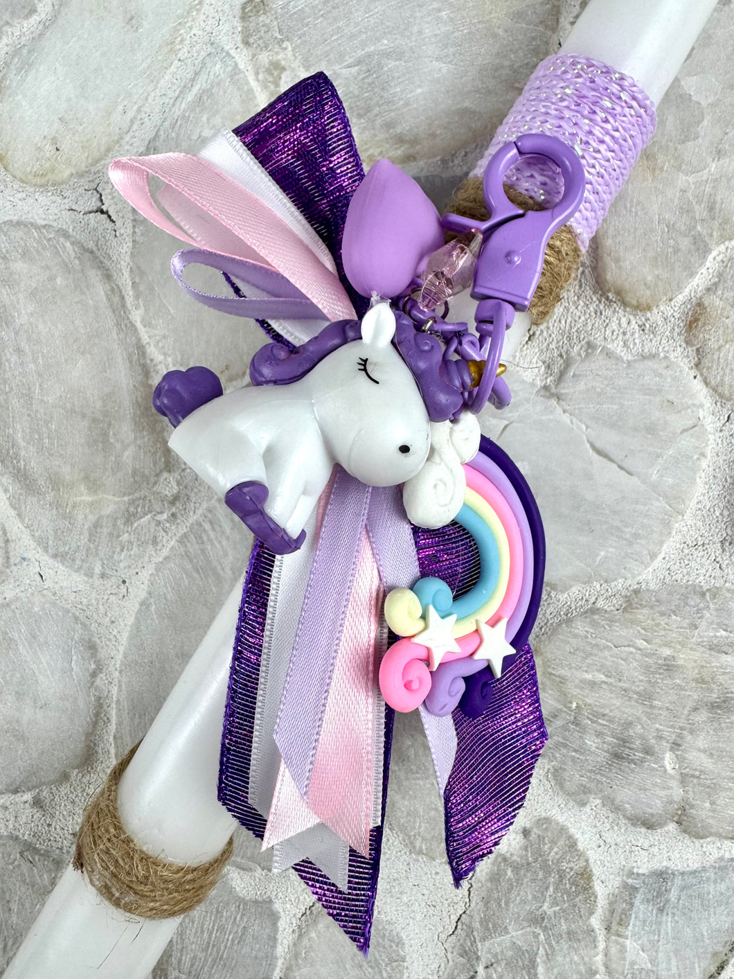 Corded Easter Candle with Unicorn Keychain and Cross EC202533