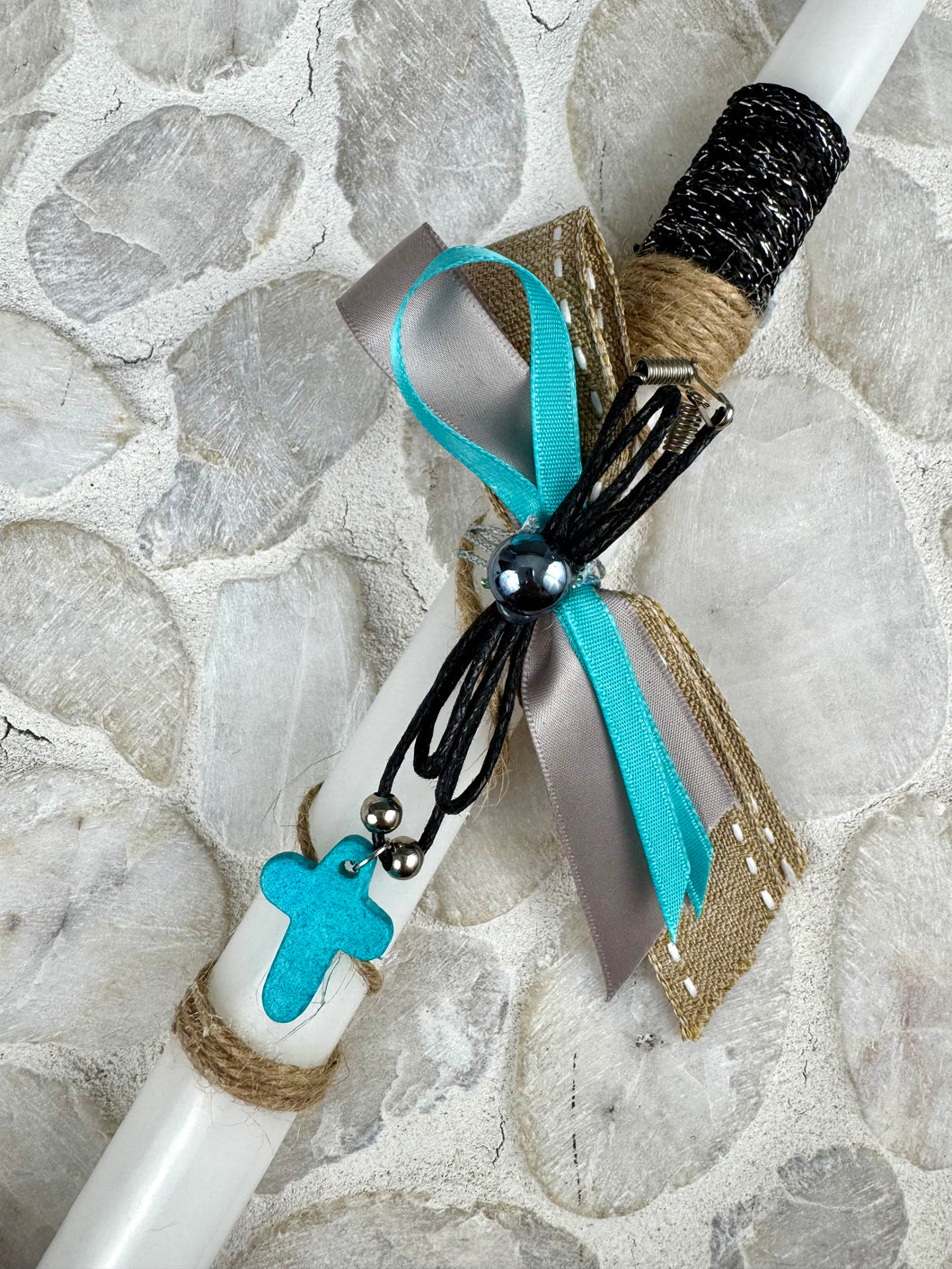 Corded Easter Candle with Wooden Cross Necklace   EC202525