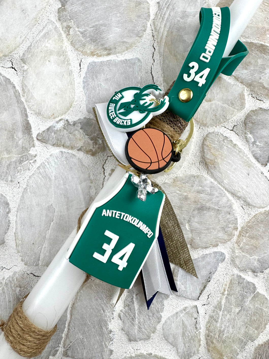 Corded Easter Candle with Basketball Keychain and Cross  EC202545