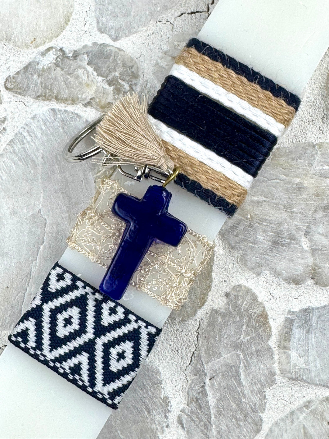 Corded Greek Easter Candle with Cross Keychain EC202548