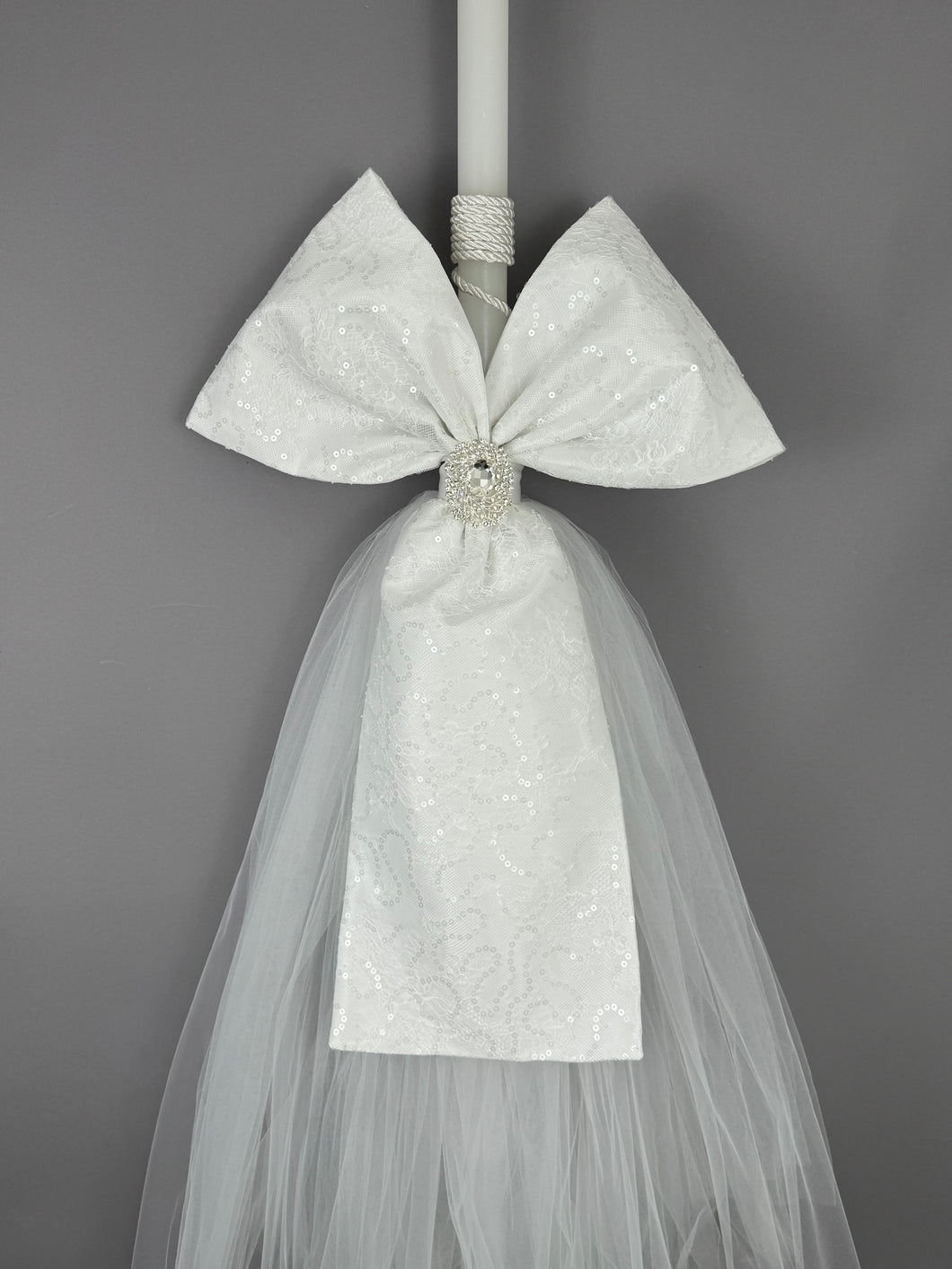2 Decorated 4 Foot Wedding Candles with French Lace, Cord and Tule W70151