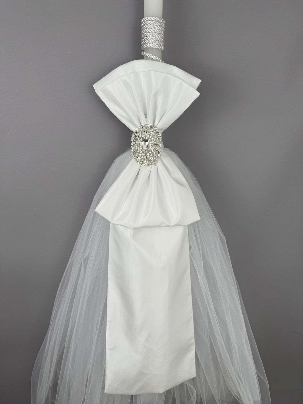 2 Decorated 4 Foot Wedding Candles with Cord and Tule W70150