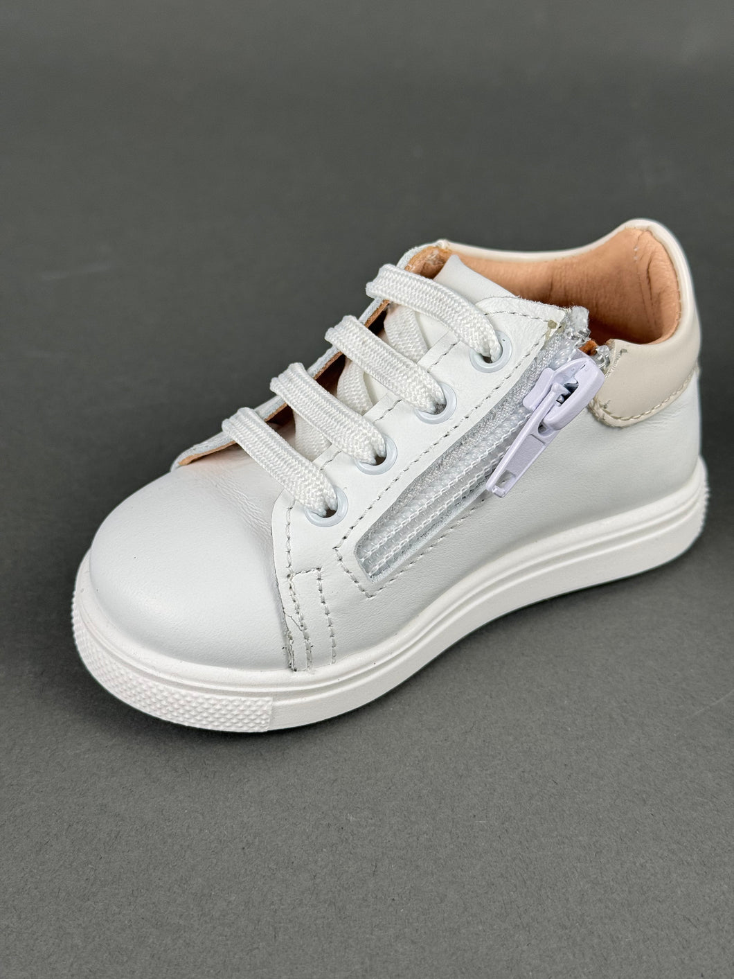 Gorgino White Leather with Tan Walking Shoe, Shoelaces and Zipper Made in Greece GH202510