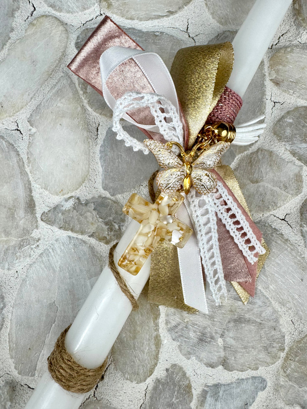 Corded Easter Candle with Marbleized Cross Keychain EC20257