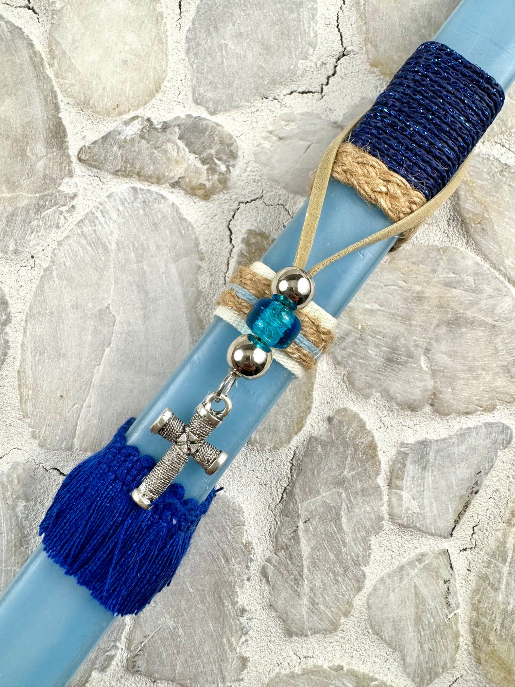 Corded Greek Easter Candle with Hanging Cross EC202542