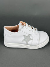 Load image into Gallery viewer, Gorgino White Leather with Grey Star Walking Shoe, Shoelaces and Zipper Made in Greece GH2025111
