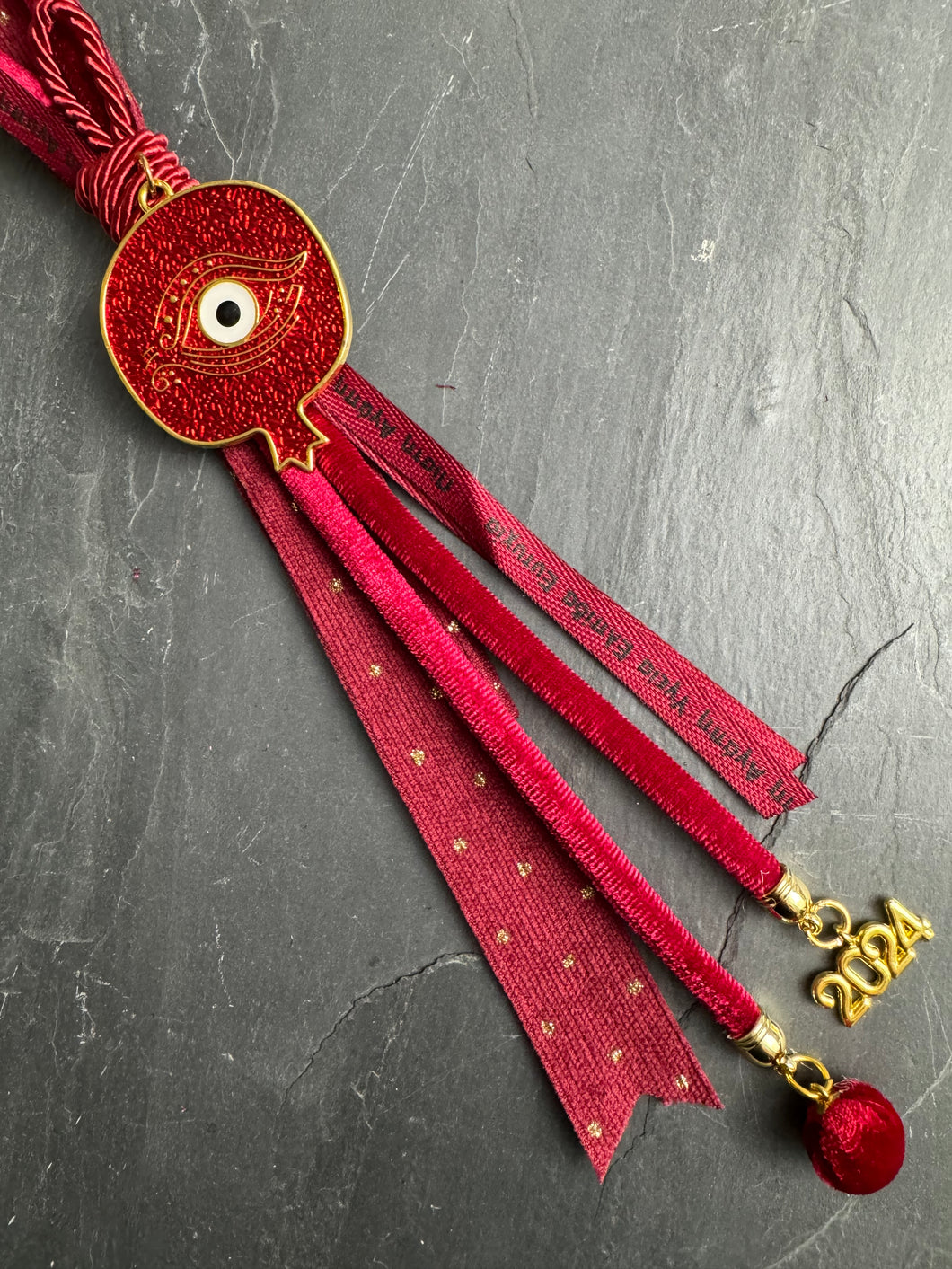 Pomegranate Gouri with Charms, Greek Ribbons G2524