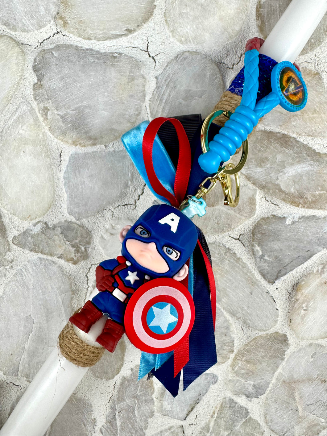 Corded Easter Candle with Action Figure Keychain and Cross EC202518