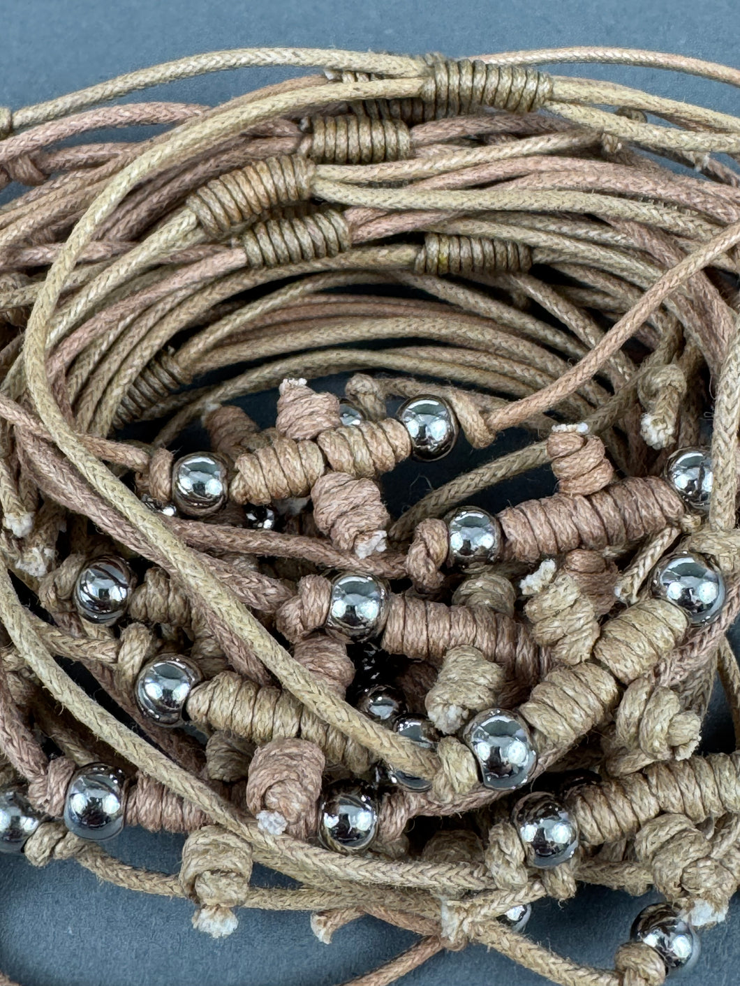 Martirika Bracelets adjustable Koboskini Style Camel  with Silver    Beads (per dozen)