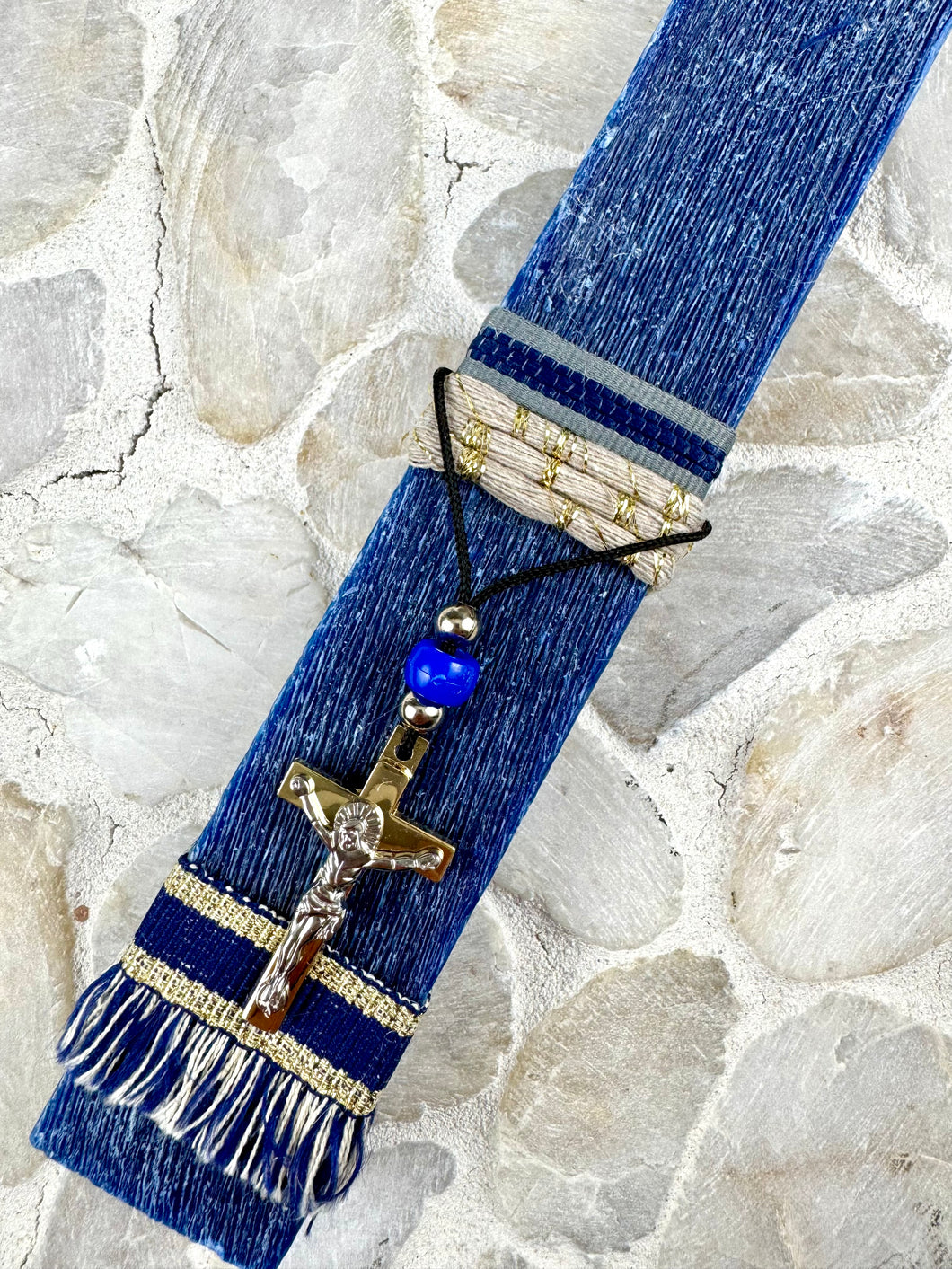 Corded Greek Easter Candle with Hanging Cross  EC202564