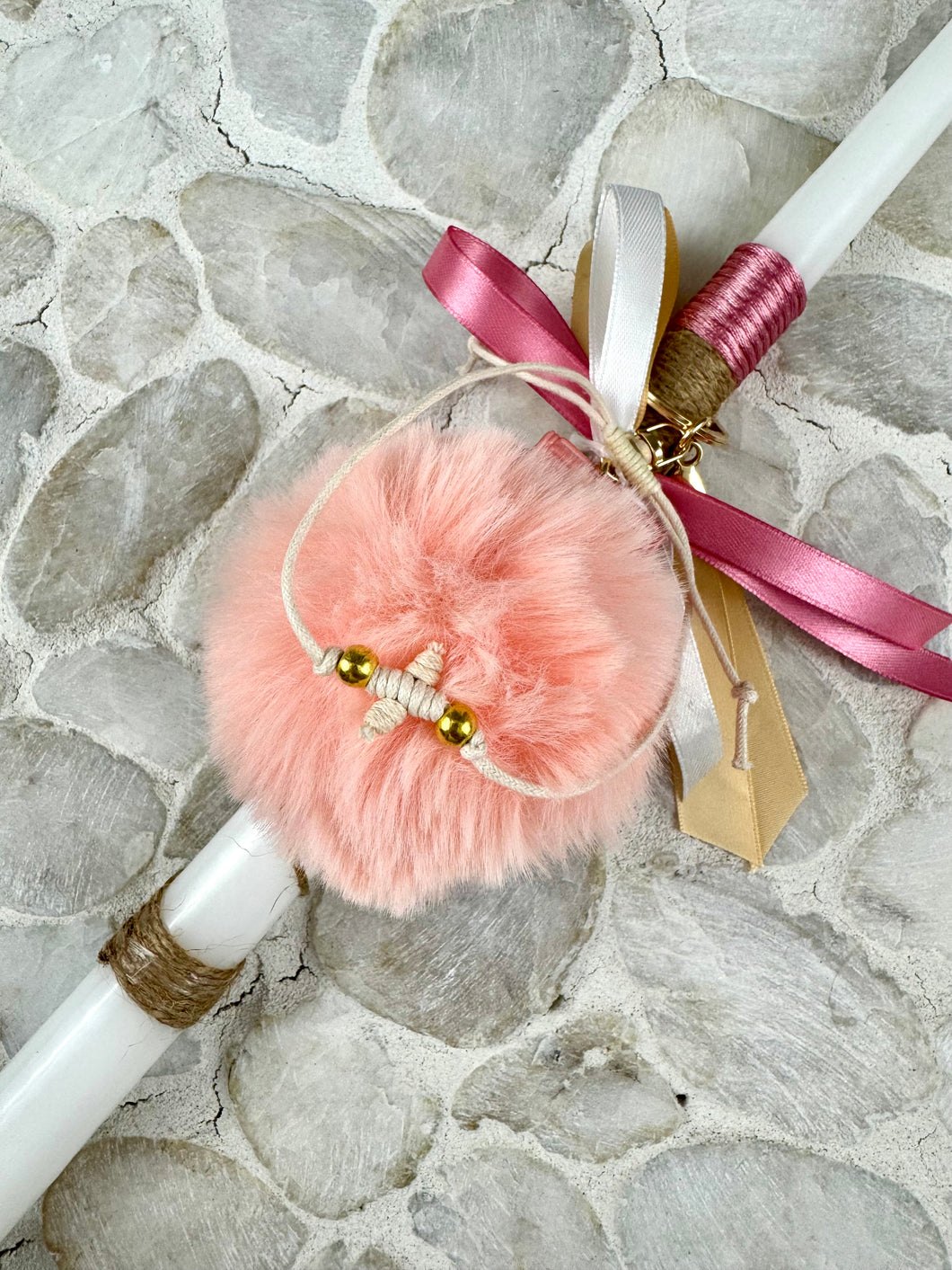 Corded Easter Candle with Pompom Flip Mirror Keychain EC2024216