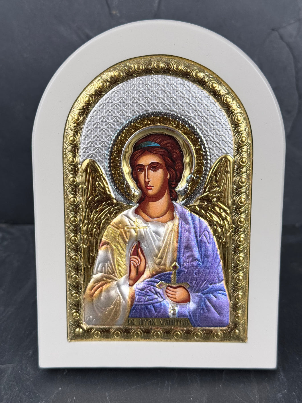 An original copy of Byzantine Archangel  made with 925* Silver on White Wood S258