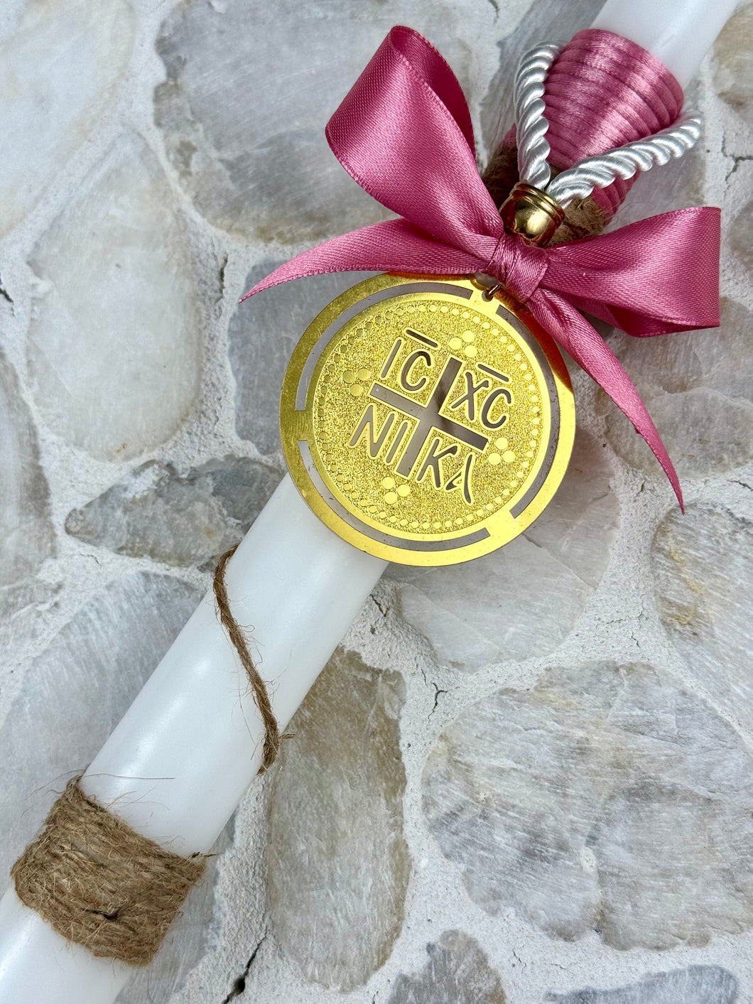 Corded Easter Candle with Hanging Konstantinato  EC202515