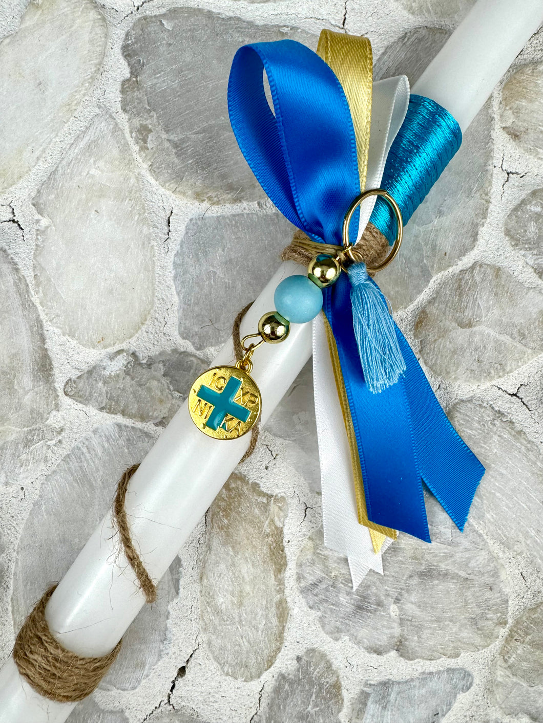 Corded Easter Candle with Turquoise Konstantinato Keychain EC20256