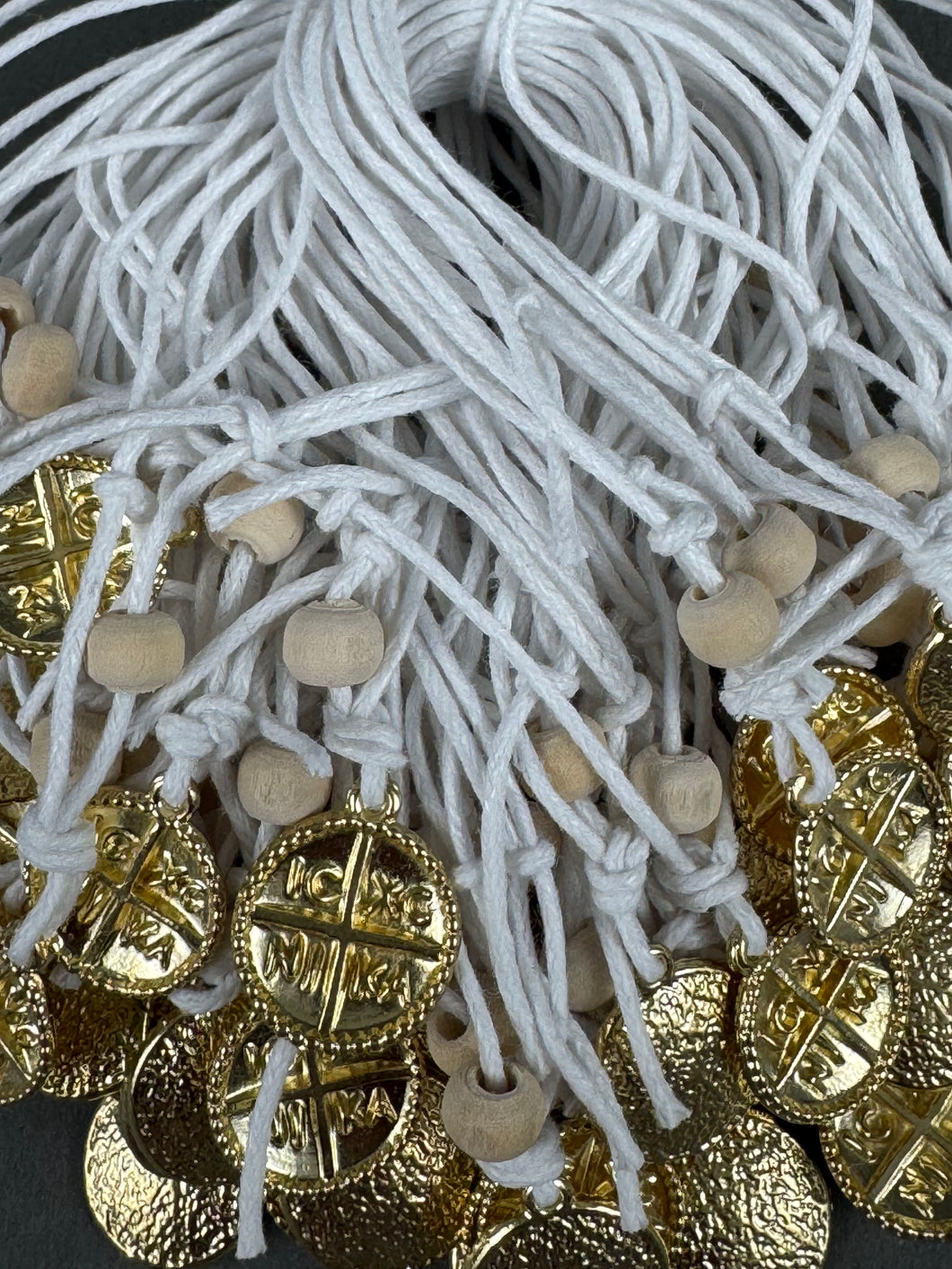 Martirika Bracelets with Adjustable Konstantinato White with Wooden Beads (per dozen)