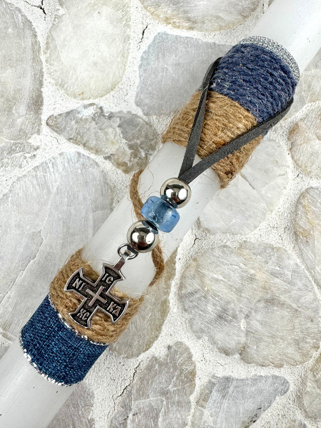 Corded Easter Candle with Hanging Cross  EC202540