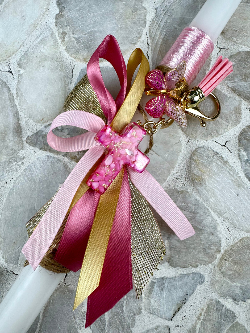 Corded Easter Candle with Marbleized Cross Keychain EC202520