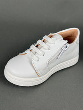 Load image into Gallery viewer, Gorgino White Leather with Grey Star Walking Shoe, Shoelaces and Zipper Made in Greece GH2025111
