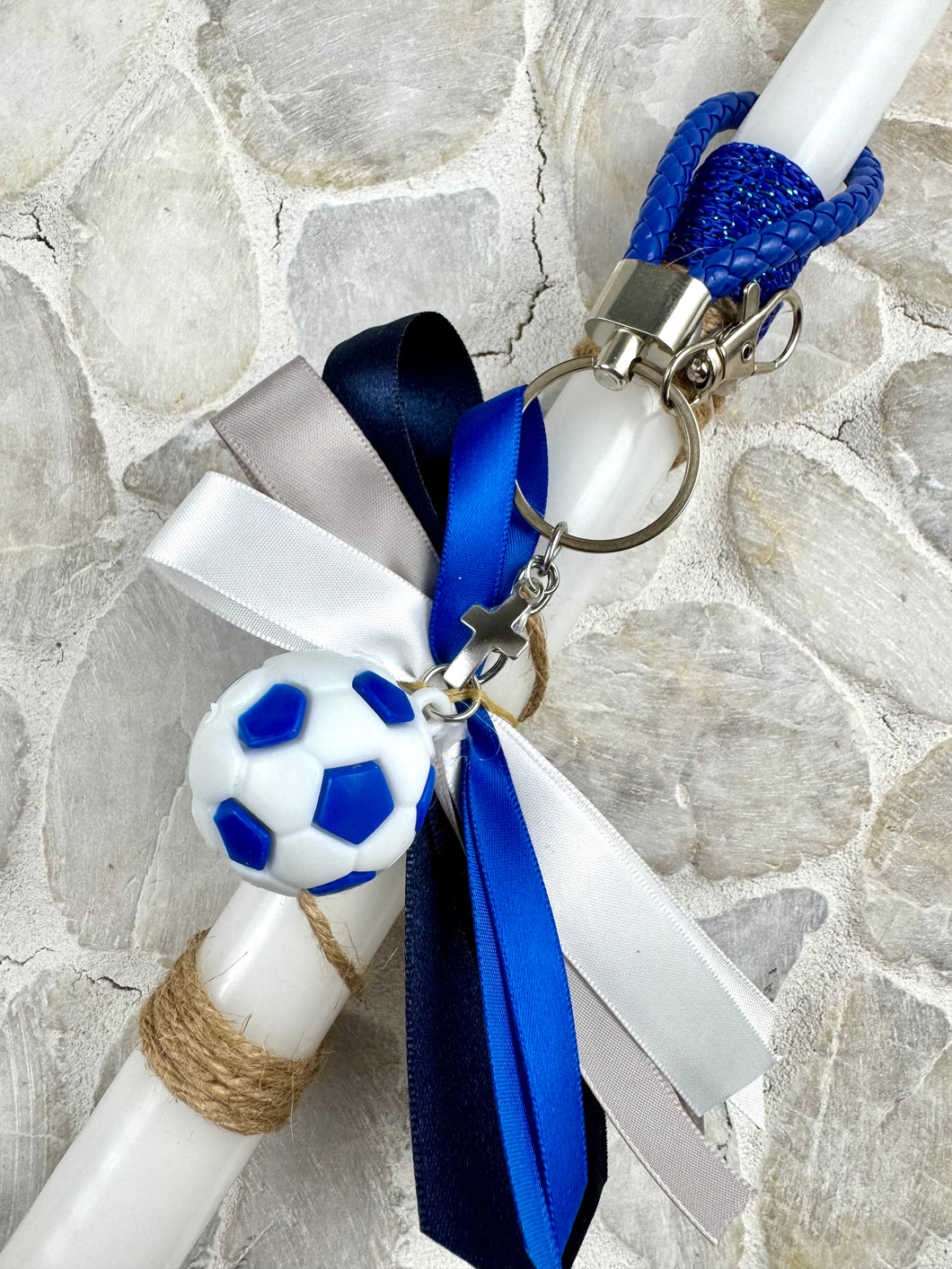 Corded Easter Candle with Soccer Ball Keychain and Cross  EC202544