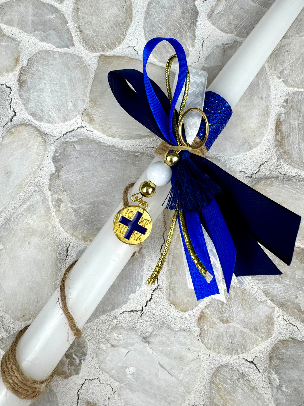 Corded Easter Candle with Royal Blue Konstantinato Keychain EC20252