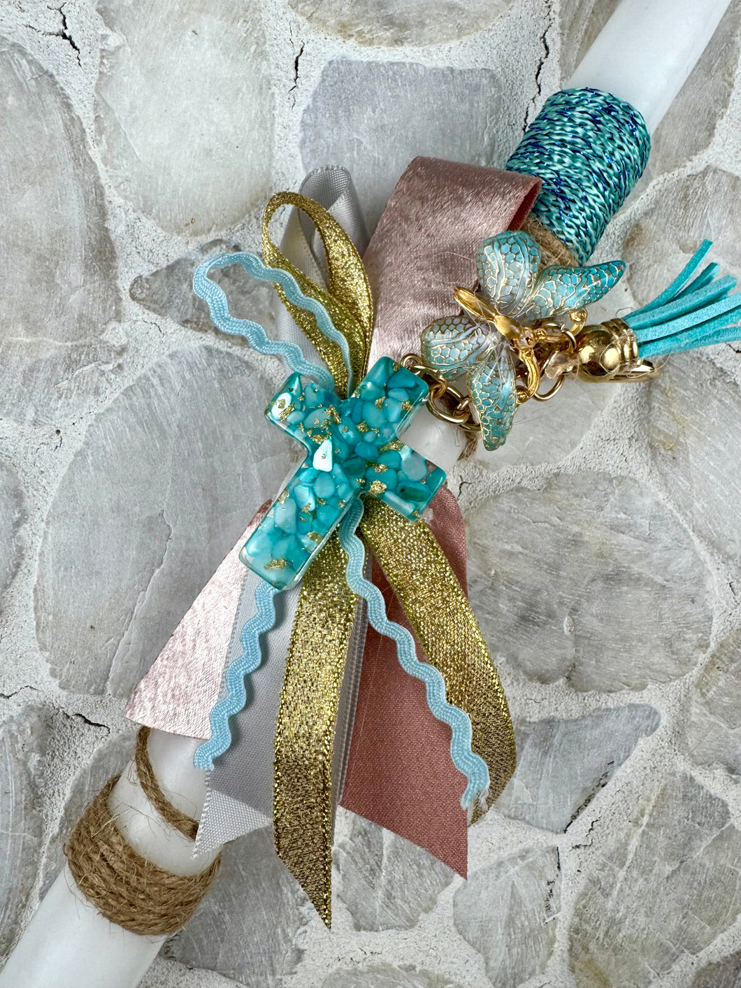 Corded Easter Candle with Marbleized Cross Keychain EC202521