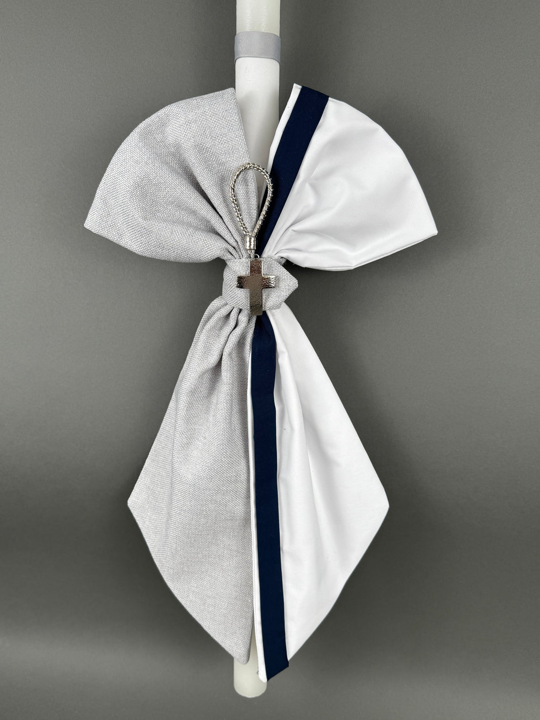 Grey White with Navy Blue Fabrics and Silver Cross Gouri BL202513