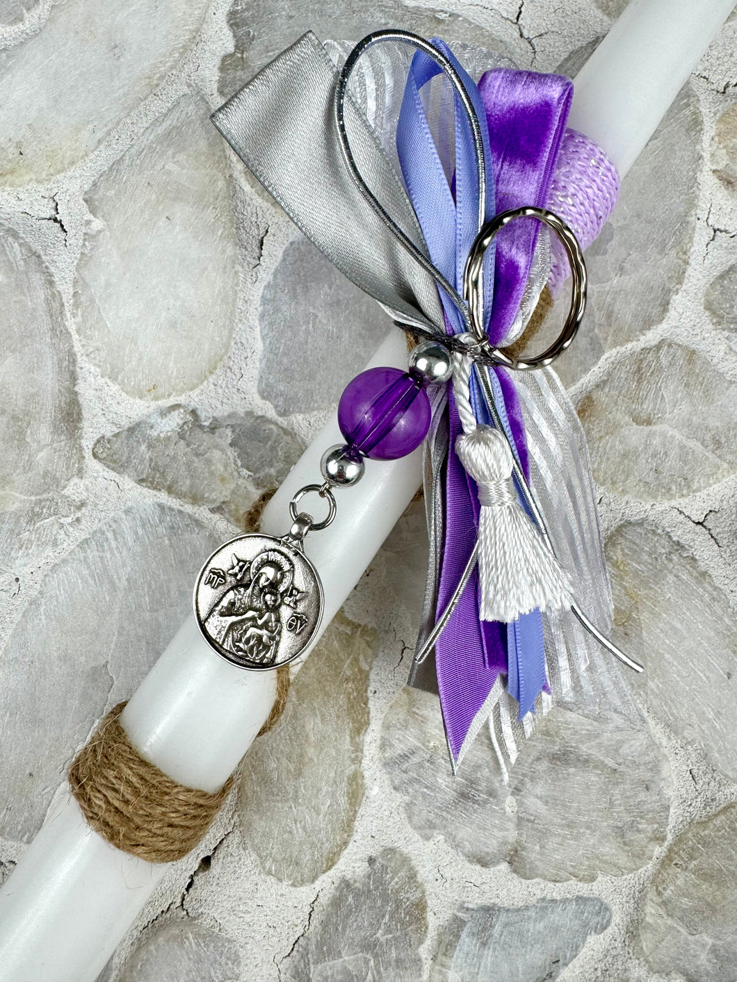 Corded Easter Candle with Panagia Keychain and Tassel EC20253