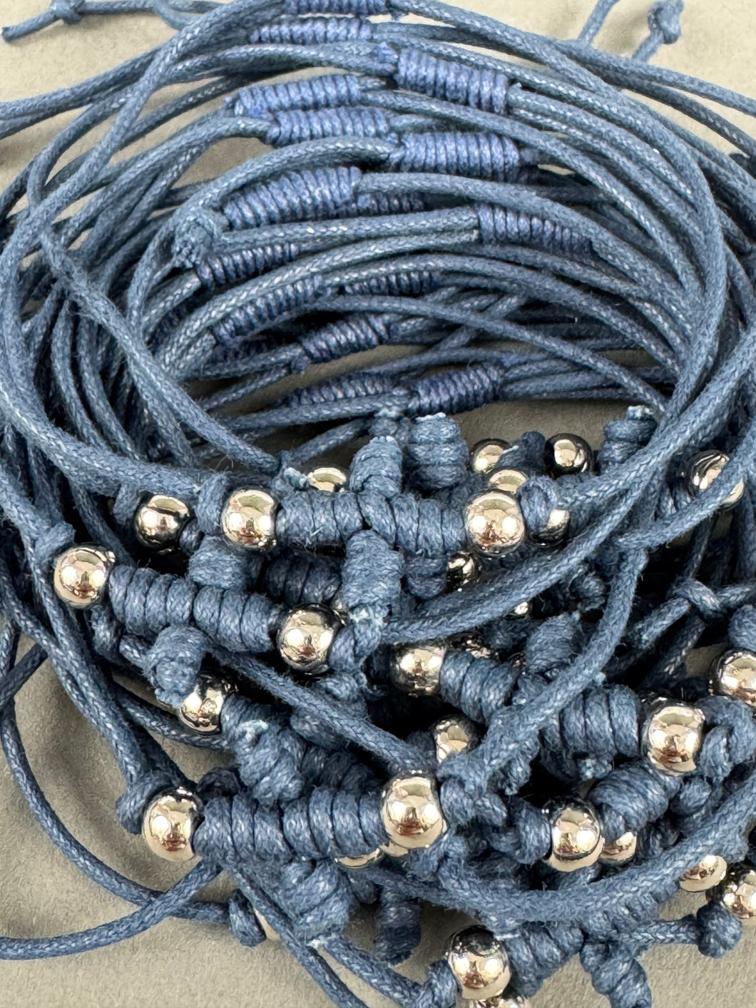 Martirika Bracelets adjustable Koboskini Style Navy Blue with Silver Beads (per dozen)