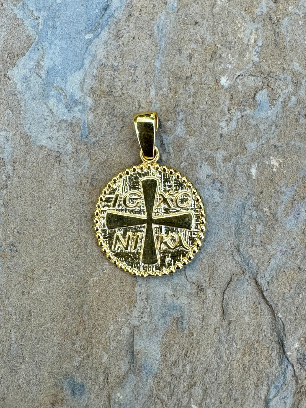 14k Yellow Gold Konstantinato Double Sided with St. Constantine and Helen Pendant GKP14