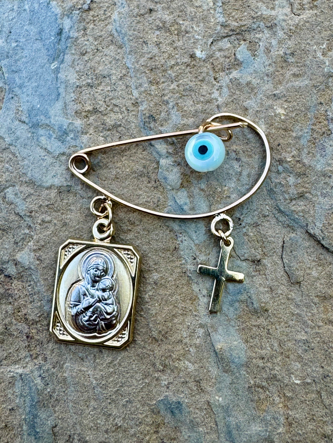 14k Yellow and White Gold Filaxto with Mati, Cross and Rectangular  Panagia Pendants GP202519