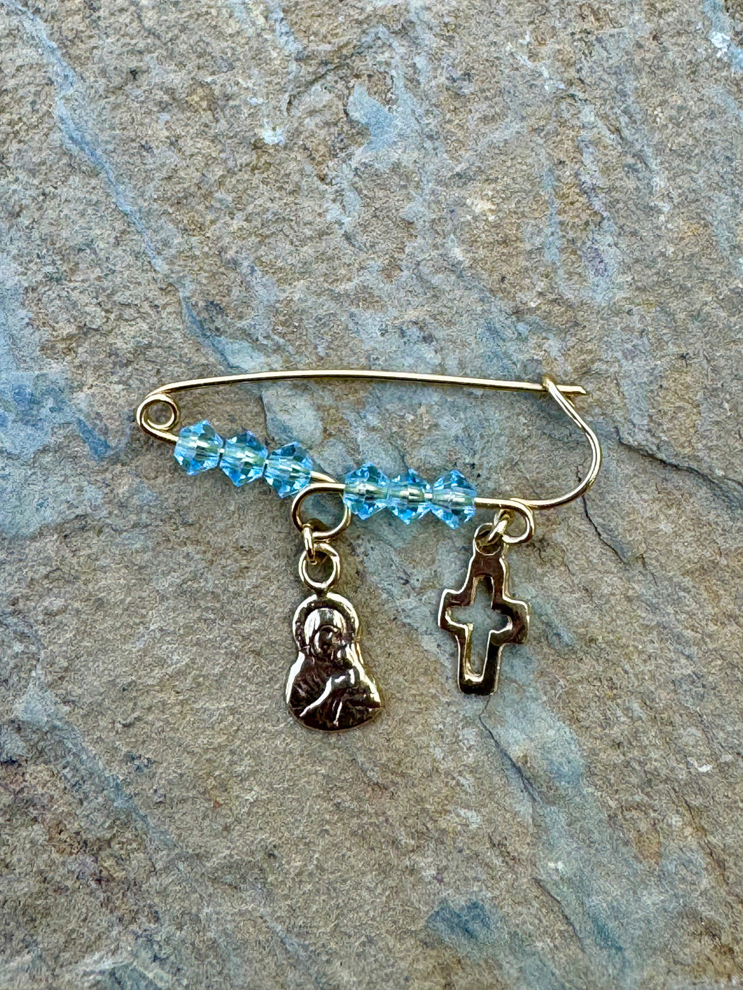 14k Yellow Gold Beaded Filaxto Pin with Cross and Panagia Pendants GP202524