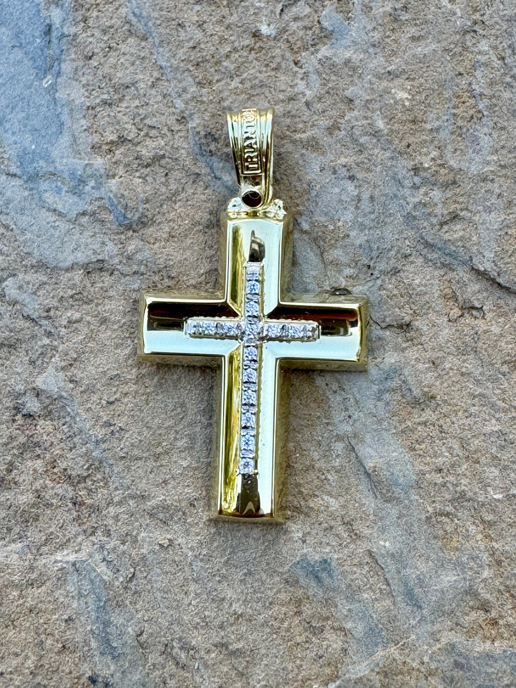 Triantos 14k Yellow Gold Polished Cross with Precious Stones 3.53g TGC202554