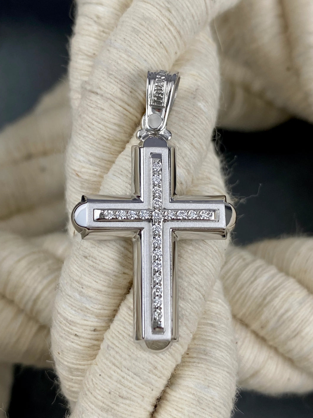 Triantos 14k White  Gold Polished and Brushed Cross with Precious Stones 222423