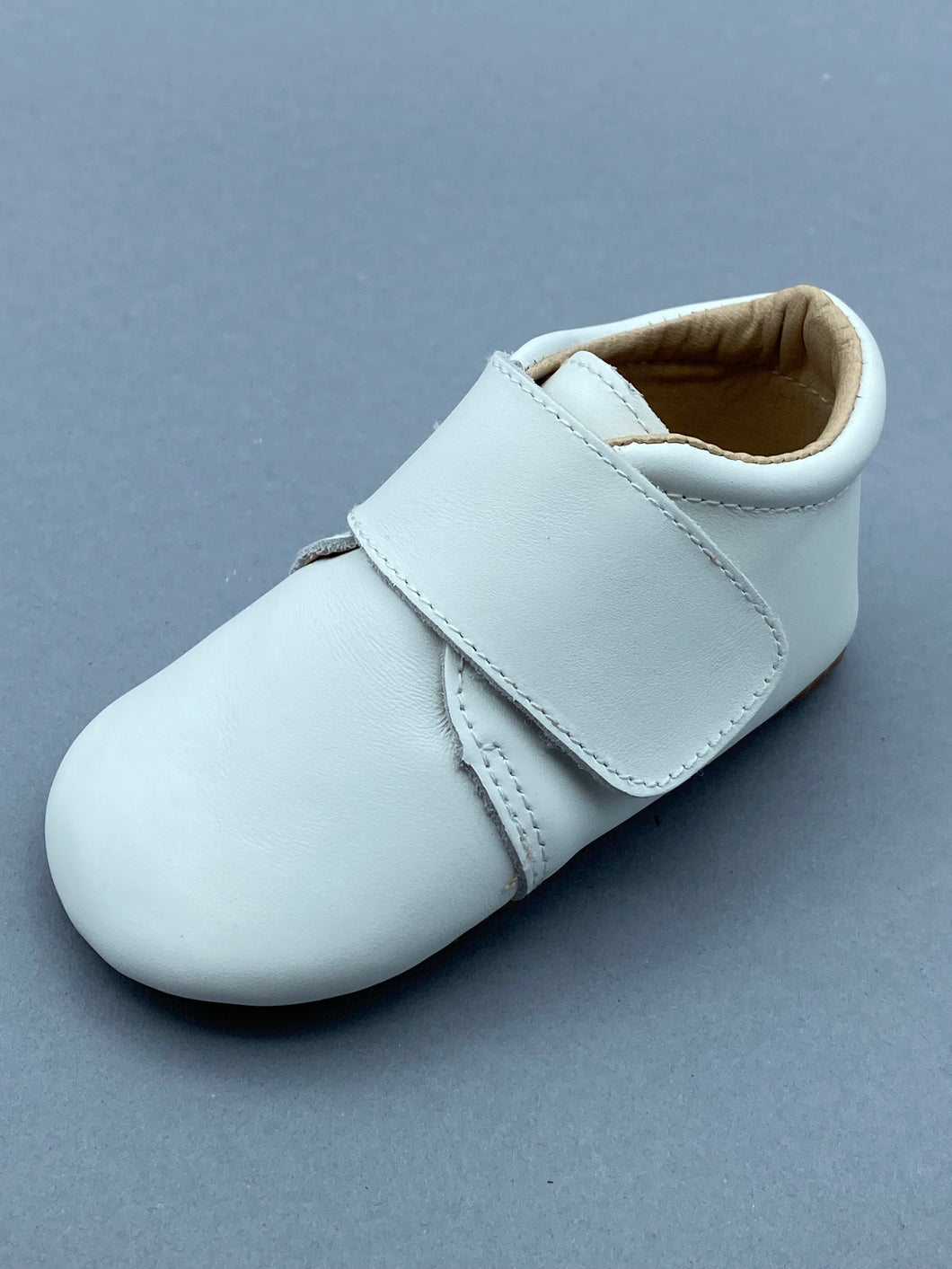 White Leather Crib Shoe with Velcro Strap