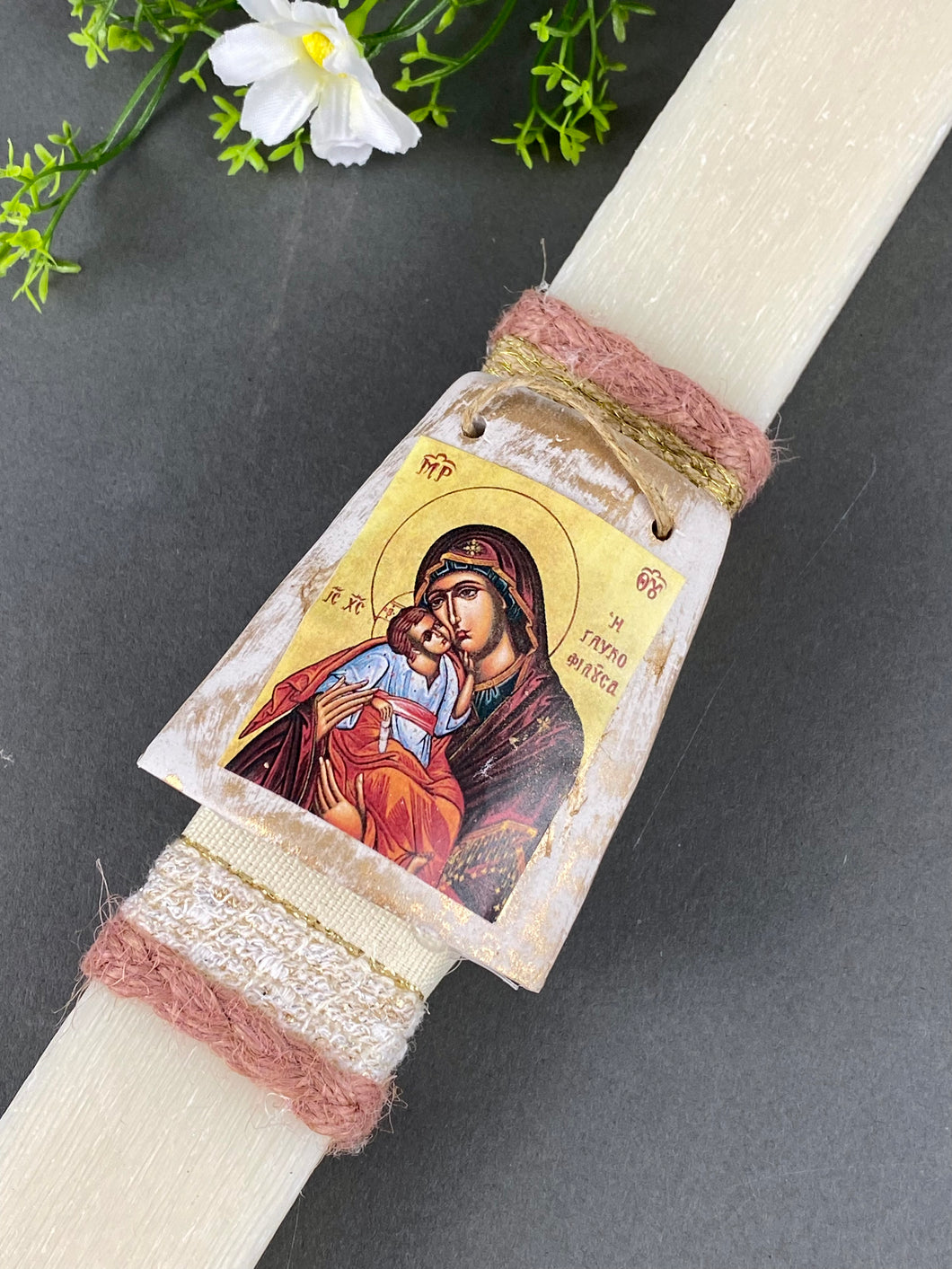 Rectangle Easter Candle with Ceramic Icon EC2023444