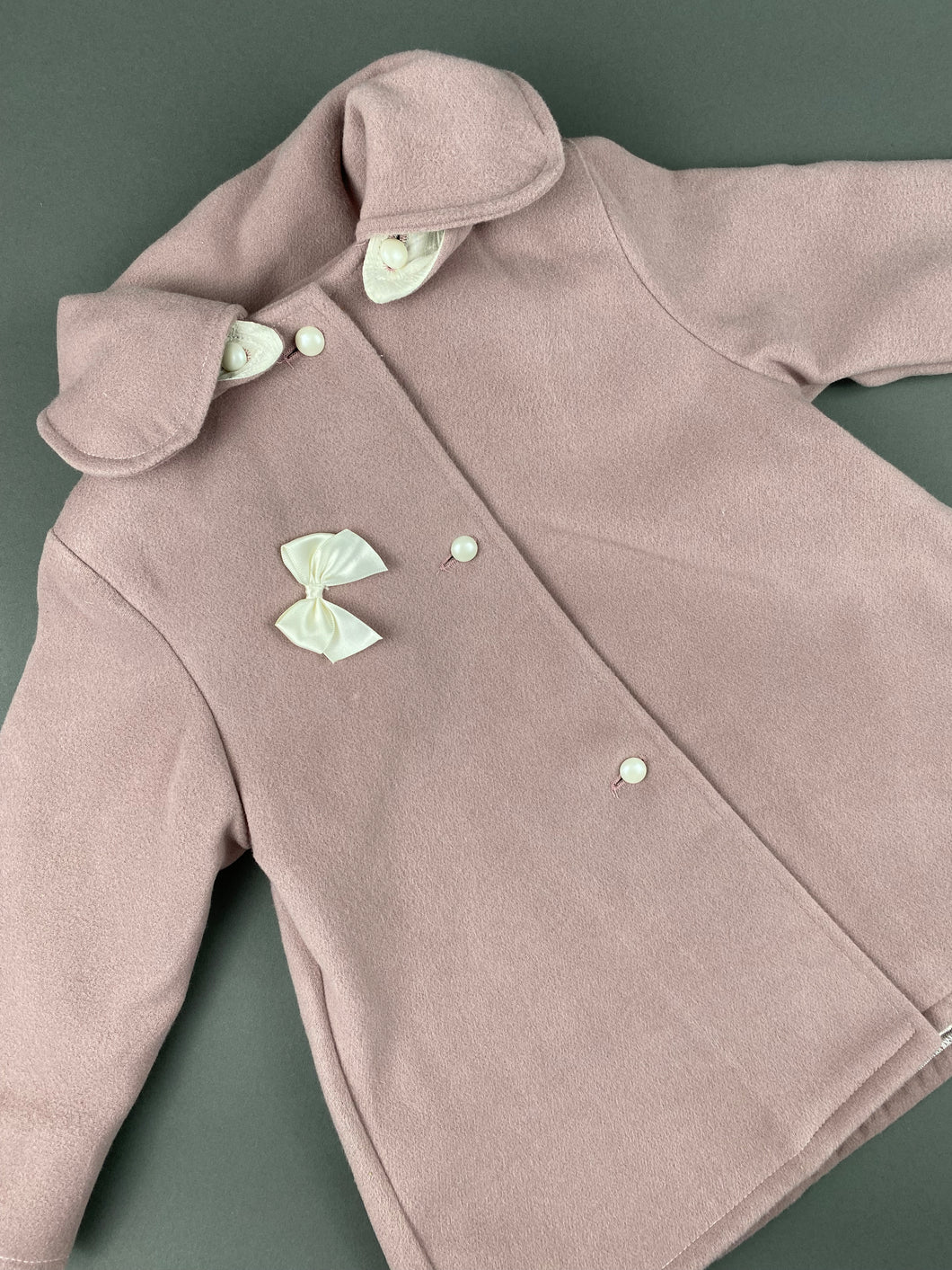 Dusty Rose Cashmere Blend Coat with Pearl Buttons and  Removable Hoodie CC1