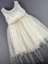 Load image into Gallery viewer, Dress 33 Girls Baptismal Christening Sleeveless  3pc Pearl  Dress with removable skirt, matching Bolero and Hat. Made in Greece exclusively for Rosies Collections.
