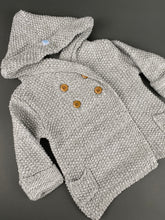 Load image into Gallery viewer, Grey Knitted Sweater with Hoodie and Wooden Buttons 100% Cotton KS2
