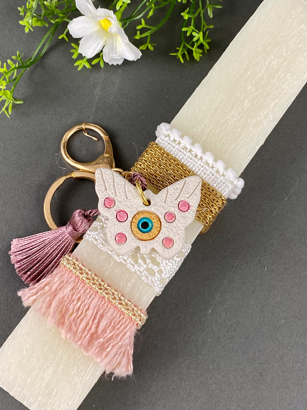 Rectangle Easter Candle with Ceramic Butterfly  Keychain EC2023439