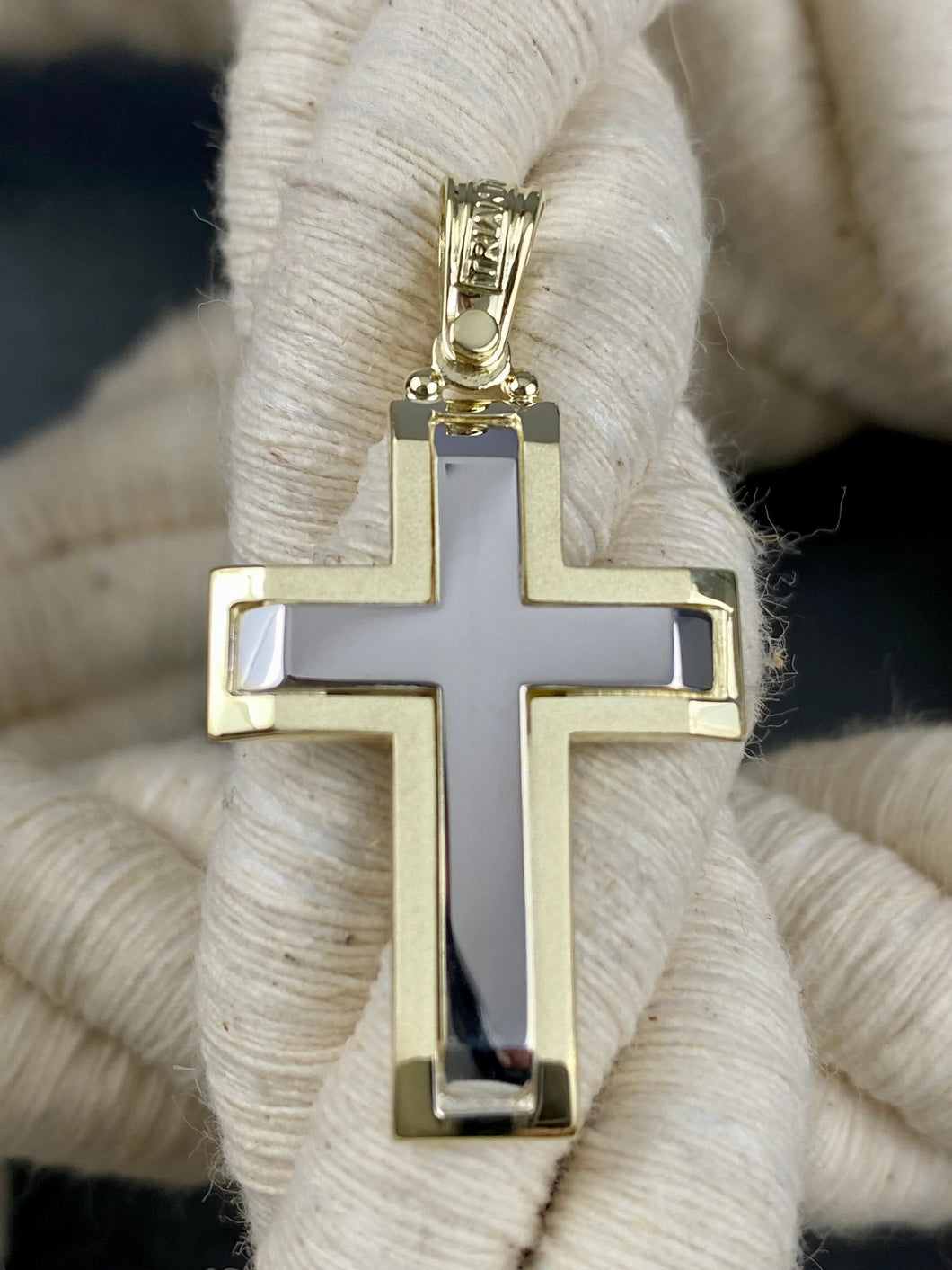 Triantos 14k Two Tone Yellow and White Gold Cross Polished and Brushed 222121