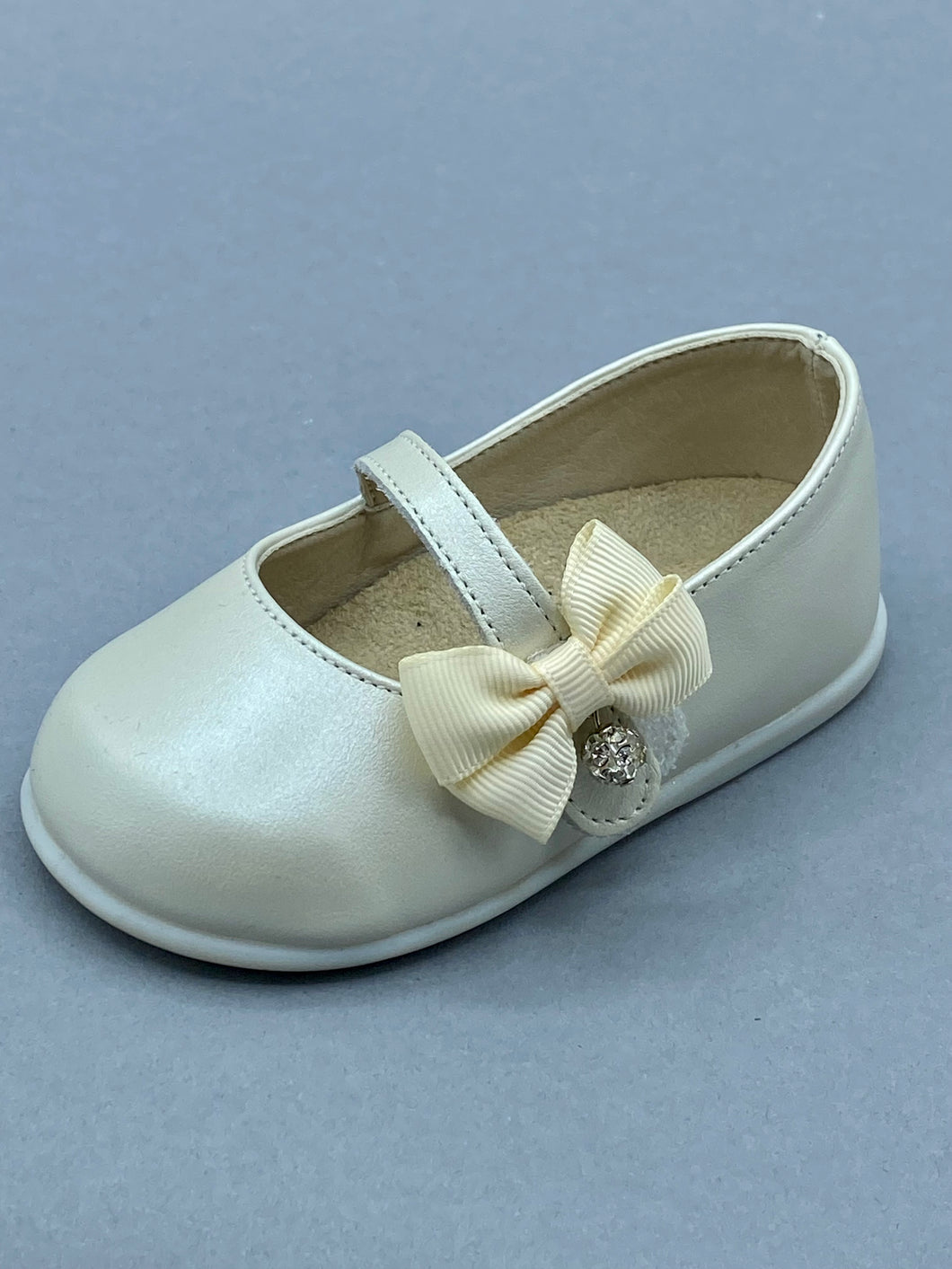 Baby Walker Leather Walking Shoe with Ivory Bow and Rhinestone Leather Strap