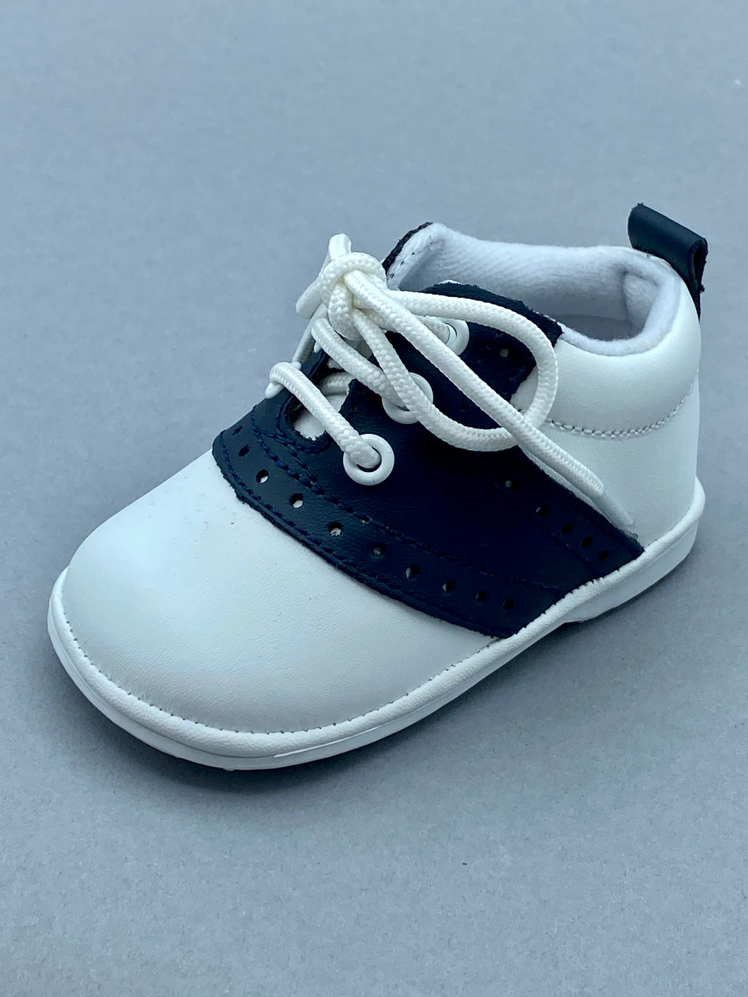 White and Navy Blue Leather Walking Shoe with Laces