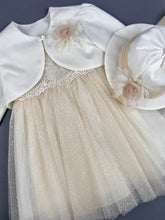 Load image into Gallery viewer, Dress 58 Girls Baptismal Christening Dress very light dusty rose with sequence,  matching Bolero and Hat. Made in Greece exclusively for Rosies Collections.
