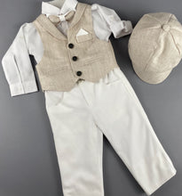 Load image into Gallery viewer, Rosies Collections 7pc full suit, Dress shirt with cuff sleeves, Bow Tie, Pants, Blazer, Vest,  Belt or Suspenders &amp; Hat. Made in Greece exclusively for Rosies Collections S202337
