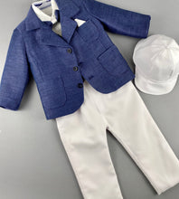 Load image into Gallery viewer, Rosies Collections 7pc full suit, Dress shirt with cuff sleeves, Bow Tie, Pants, Jacket with Matching Vest,  Belt or Suspenders &amp; Cap. Made in Greece exclusively for Rosies Collections S201927
