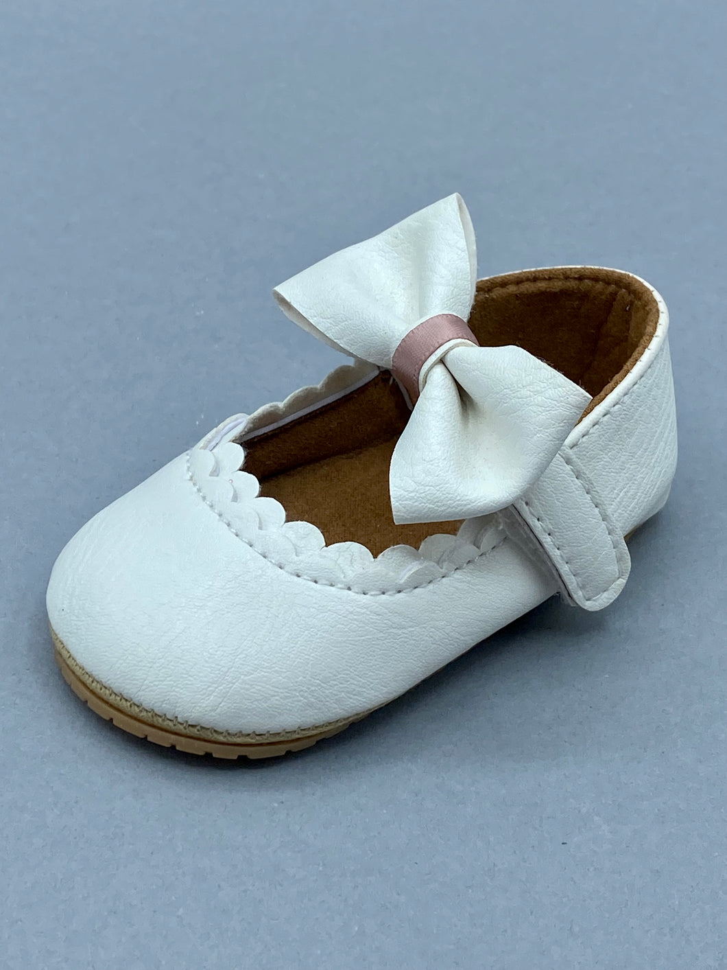 Leather Crib Shoe with Dusty Rose Velcro Strap