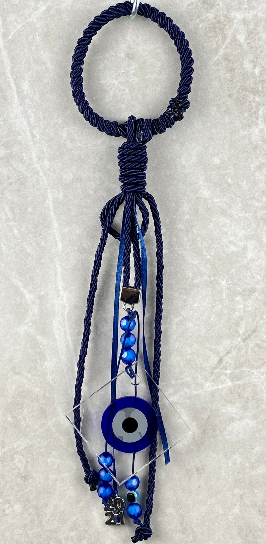 Large Acrylic Mati on Braided Cord with Beads and charm
