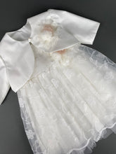 Load image into Gallery viewer, Dress 69 Girls Baptismal Christening Embroidered French Lace, matching Bolero and Hat. Made in Greece exclusively for Rosies Collections
