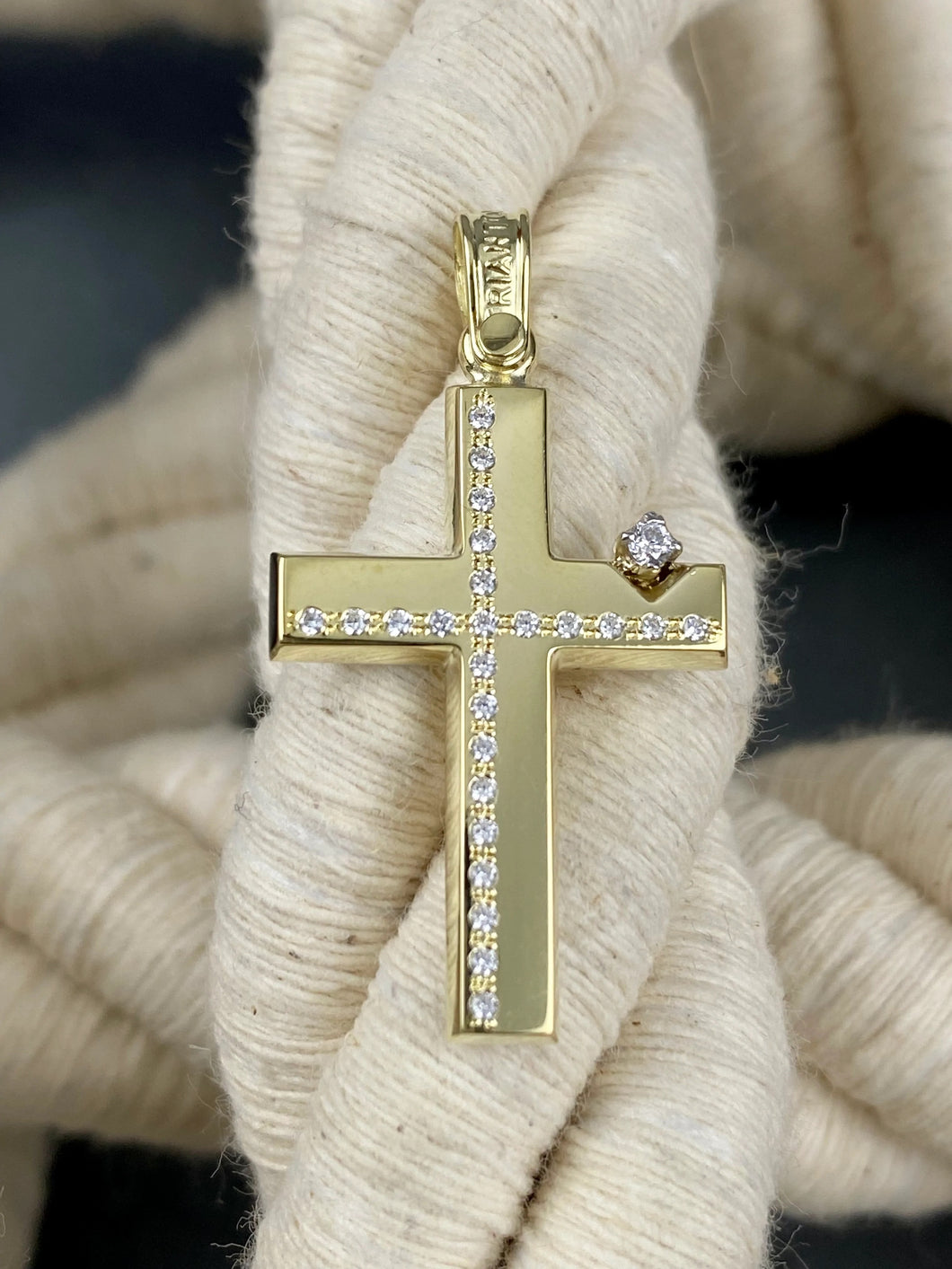 Triantos 14k Yellow Gold Cross Polished with Precious Stones 222125