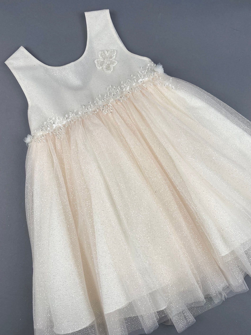 Dress 59 Girls Baptismal Christening Dress very light glitter pink, matching Bolero and Hat. Made in Greece exclusively for Rosies Collections.